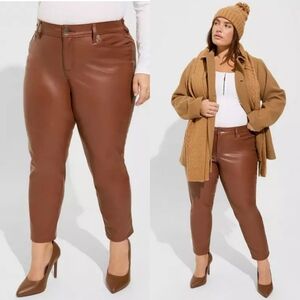 Torrid Brown Faux Leather Pants Mid Rise Skinny Slim Acadamia 26 Short 4X XXXXL